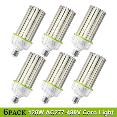 6 PACK LED Corn Bulb Light 120W E39 277-480V Commercial High Bay Area Corn Lamp