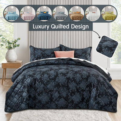 Luxury Bedspread Bedding Set 3 Piece Quilted Coverlet Bed Throw Queen King Size