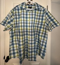 Marmot Button Up Shirt Men’s XXL Short Sleeve Polyester Blue Yellow Plaid