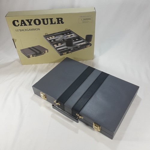 Cayoulr 15" Backgammon Set Gray/Black/White Travel Case New In Box - Bild 6 von 17