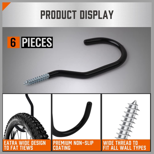 6-Pack Heavy Duty Garage Storage Hooks, 6" Utility Wall Hooks for Tools, Ladders - Picture 5 of 12