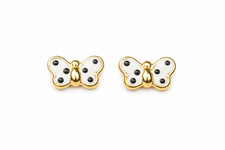 14k Yellow Gold Enamel Butterfly Baby earrings with Screw Back