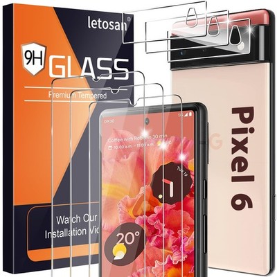 letosan [3+3 Pack] Glass Screen Protector for Google Pixel 6 5G, 9H Tempered ...