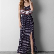 American Eagle Outfitters Navy Floral Maxi Dress with Cutout and Side Slit