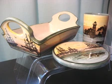 Louisville Stoneware 3 Pce Set Capt Spicers 1K Island Mug Server/Bowl Trivet NOS