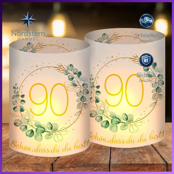 Windlicht Tischdeko 90. Geburtstag Eukalyptus FüR Teelichter Kerzen Frauen-image