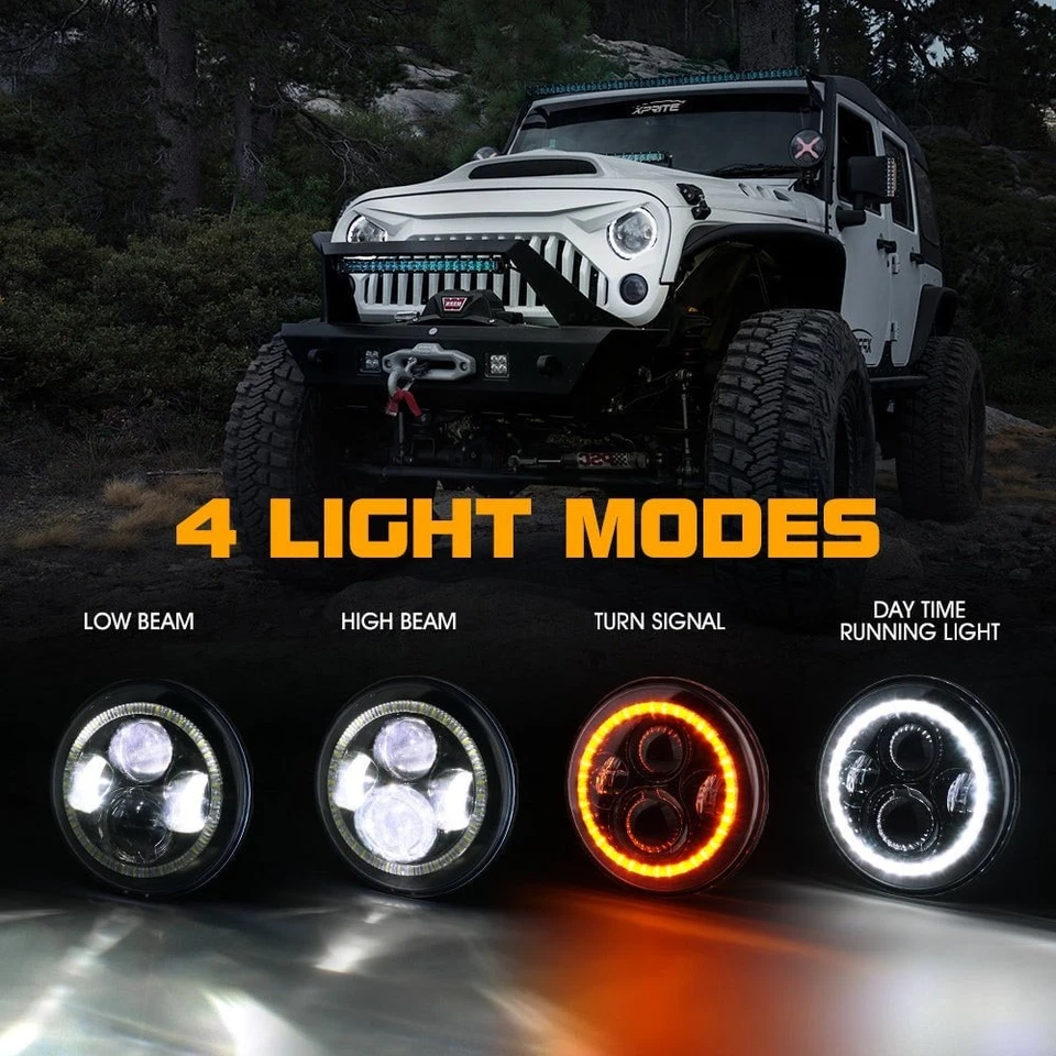 For Ford F-350 53-69 7" Round Black Projector LED Headlights w Switchback Halo Foto 3 de 4