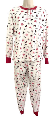 Ed Love White & Christmas Holiday Dog  2 Pc Pajamas Sz M Super Soft Fleece