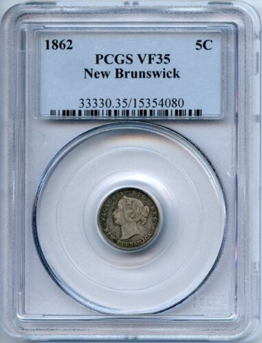 1862 New Brunswick Five Cents - PCGS VF35 - Foto 1 di 2