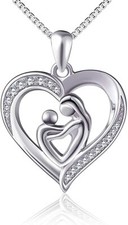 925 Sterling Silver Mothers Love Heart Pendant Necklace Gifts for Mom  Daughter