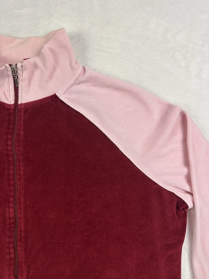 De colección 90’s Mossimo Mujer’s Terciopelo Rojo Desteñido Traje de Pista Sudadera Pantalones con Capucha 2XL Foto 2 de 4