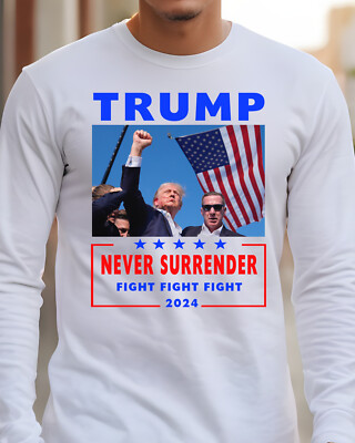 Donald Trump Headshot Trump 2024 T-Shirt Never Surrender Fight Fight Langarm