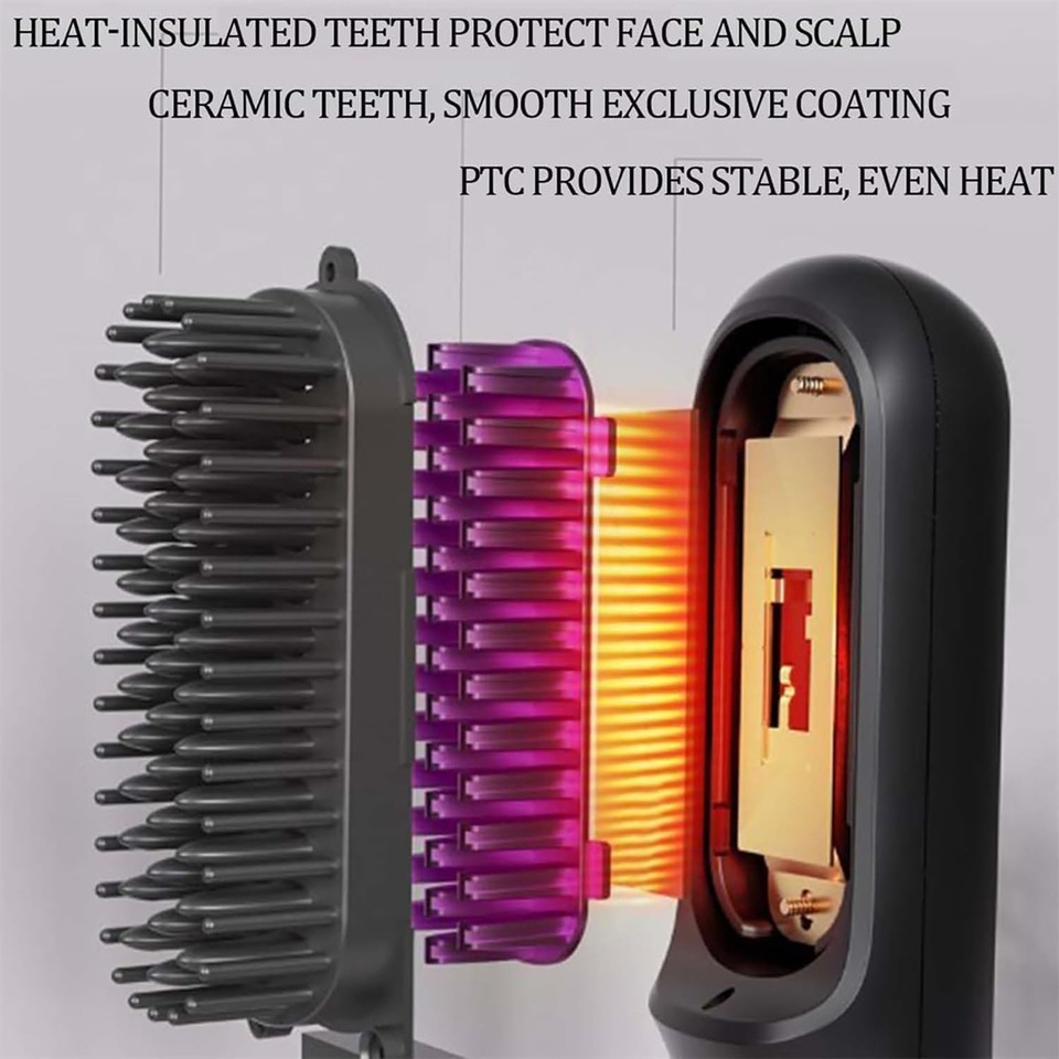 Hair Straightener Brush, Portable Hair Straightener Brush 3 Temperature
