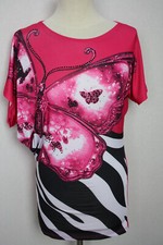 Damen Sommer Oberteil Shirt Schmetterling Glitzer Viskose MODERN TIMES Gr.38