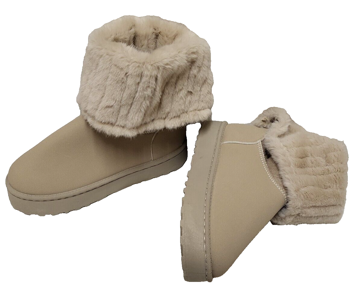 SAOLA Stivali sabbia 43 pelliccia sintetica bordo caviglia suola rigida stivaletti interni esterni aderenti 9 5