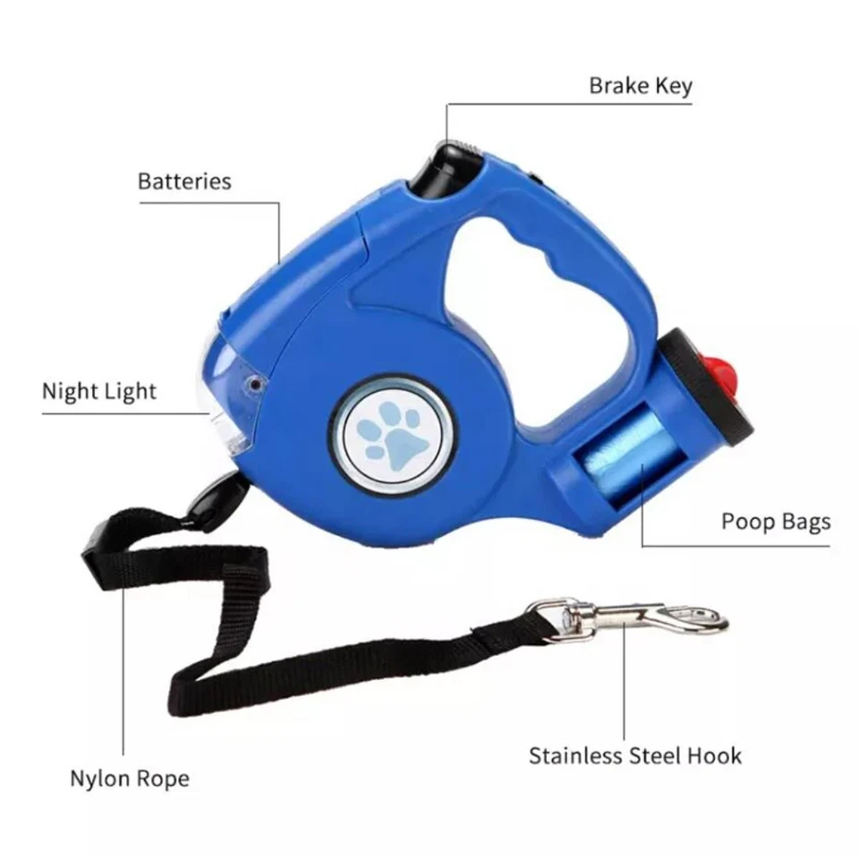 Correa retráctil 3 en 1 para perro con linterna LED y dispensador de bolsa + 120 Cornstarc Foto 2 de 4