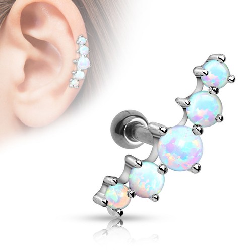 1 Pc White Fire Opal Stone Surgical Steel Barbell Tragus,Helix,Cartilage Bars - Picture 2 of 5