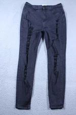 Encore Jeans Womens 18 Black High Rise Skinny Ripped Faded Stretch Denim 30x29