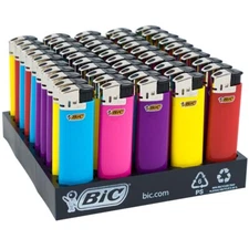Bic Electronic Lighters 50 Count Tray Plain Assorted Colors Regular Disposable