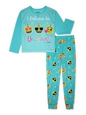 Emoji Girls Long Sleeve Top & Long Pants 2-Piece Pajama Set NEW