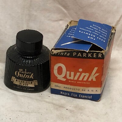 Vintage Parker Quink Glass Bottle and Box