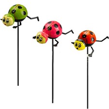 Metal Garden Stake Wobbly Ladybird FlowerOutdoor Pot Lawn Patio Decor Ornament