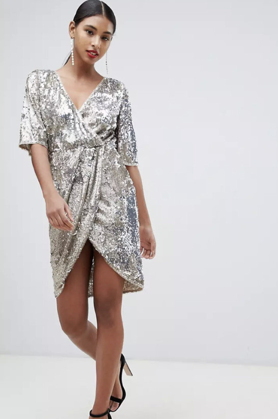 tfnc gold Sequin kimono wrap mini dress. bnwt size 12. Perfect 4 Party New  Yea | eBay UK
