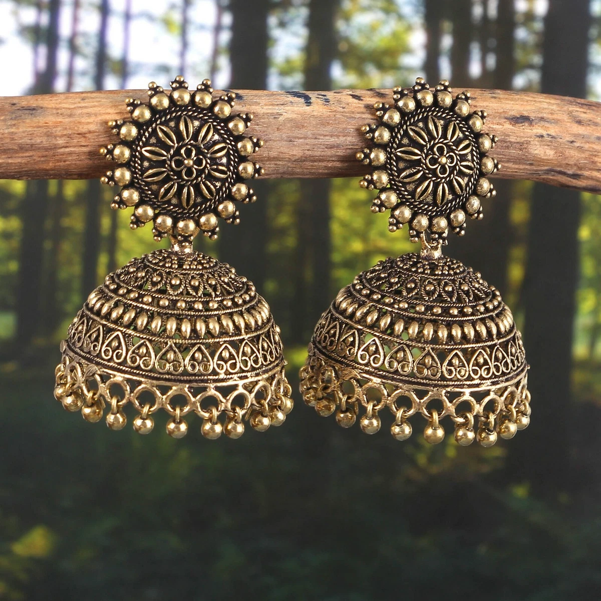 Oxidized Gold Plated Light Weight Big Jhumka Jhumki Earrings Jewelry women QSXD