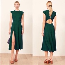 Reformation green Gavin open back cap sleeve midi dress size 0