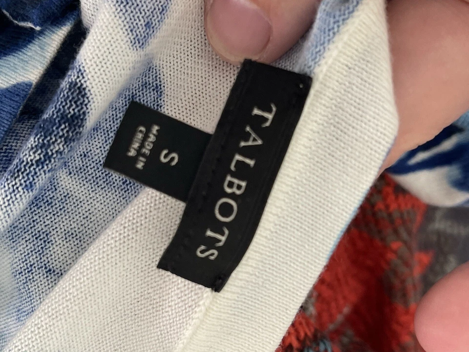 Cárdigan suéter Talbots para mujer S azul blanco cachemira floral con botones Foto 2 de 4