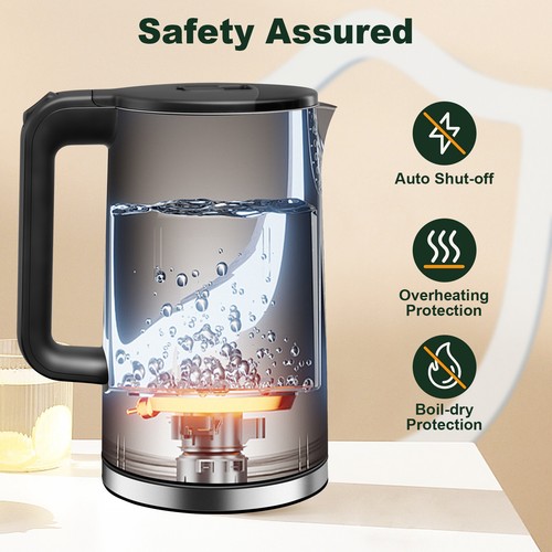 1,7L 2200 W Wasserkocher Schwarz Edelstahl BPA-frei Doppelwand Trockengehschutz - Bild 2 von 6