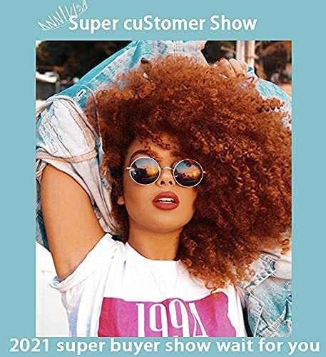 Orange Afro Short Curly Full Wigs Short Curly Dark Orange Afro Wigs With Bangs Synthetic Heat  main image 2