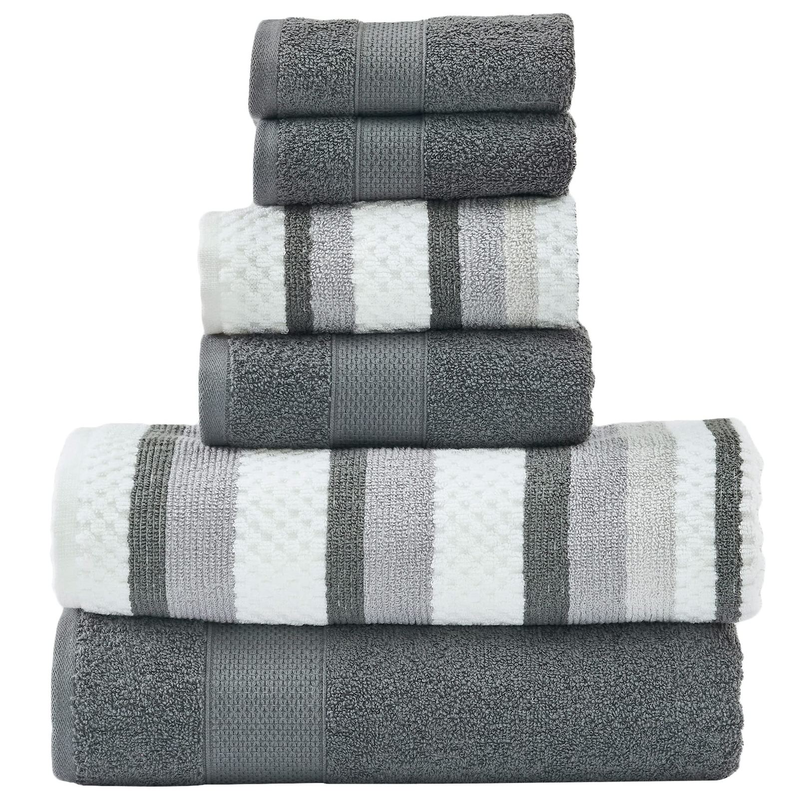 Pax 6-Piece Reversible Towel Set - Super Absorbent 100% Cotton - Coal