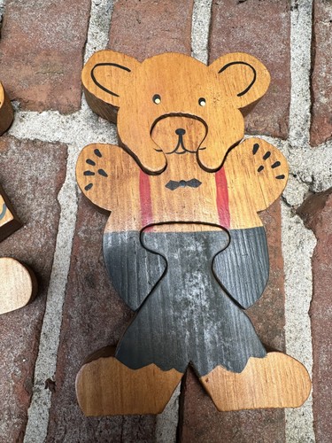 Vintage Hand Painted Wooden Jigsaw Puzzles Bear Boy Girl Kid's Toy Baby - Picture 5 of 8