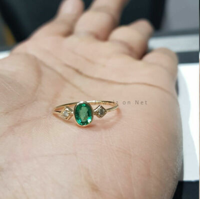 0,5 ct Smaragd Edelstein Cocktail Ring Diamant VS Reinheit F Farbe 14k Gelbgold
