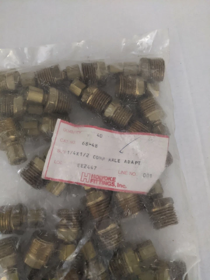 40 Pcs 1/4" OD x 1/2" Male Thread Brass Compression Strt. Ftg Holyoke #68-48 NEW - Image 2 of 4