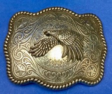 Flying High American Eagle On Ornate Flower Swirl Belt Buckle With Rope Boarder