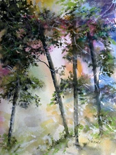 Original Watercolor Painting Abstract Landscape  Signed Yanni Self-representing