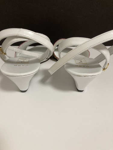 VTG 70s AMALFI WHITE LEATHER ANKLE STRAP MULTI COLOR WEDGE SANDAL SHOES -NOS BOX - Picture 5 of 9