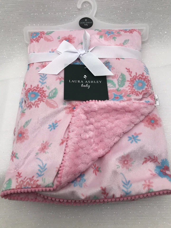 Manta Infantil Laura Ashley Rosa Azul Floral Minky Lovey Seguridad 30" x 40" NUEVA Foto 3 de 4