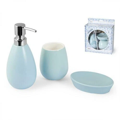 Set di accessori da bagno blu in ceramica