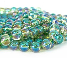15" Crystal 10mm 12mm Mystic AB Half Coat Peacock Green round beads