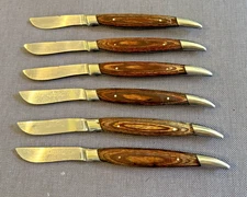 SET of 6 ARNART 3" SERRATED BLADE STEAK KNIVES WOOD HANDLES MADE IN JAPAN