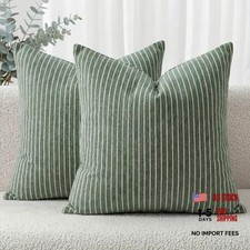 Striped Textured Chenille Pillow Covers 18x18 18" x 18" Pack of 2 Sage Green