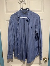 Ralph Lauren Men  s Size 16/Large Blue Striped Button-Down Long Sleeve