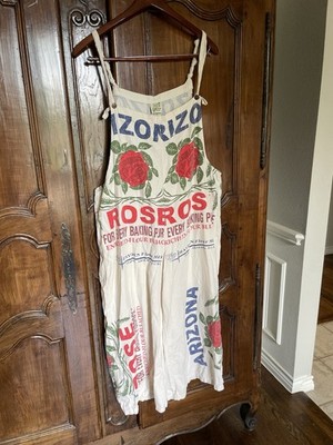 Jaded Gypsy Market Fresh Overall Dress S/M Flour Sack Print Cotton