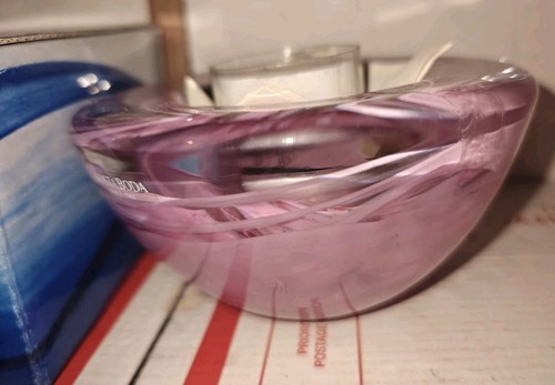 Ciotola votiva Kosta Boda vetro artistico svedese rosa viola atollo vortice portacandele - Foto 2 di 4