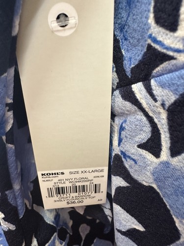 Women's Croft And Barrow Blue Floral Blue 3/4 Sleeve Blouse - Size XXL NWT - Picture 5 of 9
