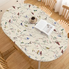 Horaldaily Spring Fitted Tablecloth 68 x 48 Inch Oval, Spring Colorful Birds
