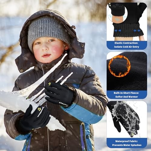 TianWlio Winter Gloves Outdoor Kids Boys Girls Snow Skating Snowboarding Windproof Warm Durable Soft Print Ski Gloves Winter Sports Gloves For Skiing